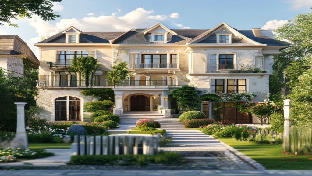 Elegant modern villas with landscaped gardens, showcasing upscale homes for sale