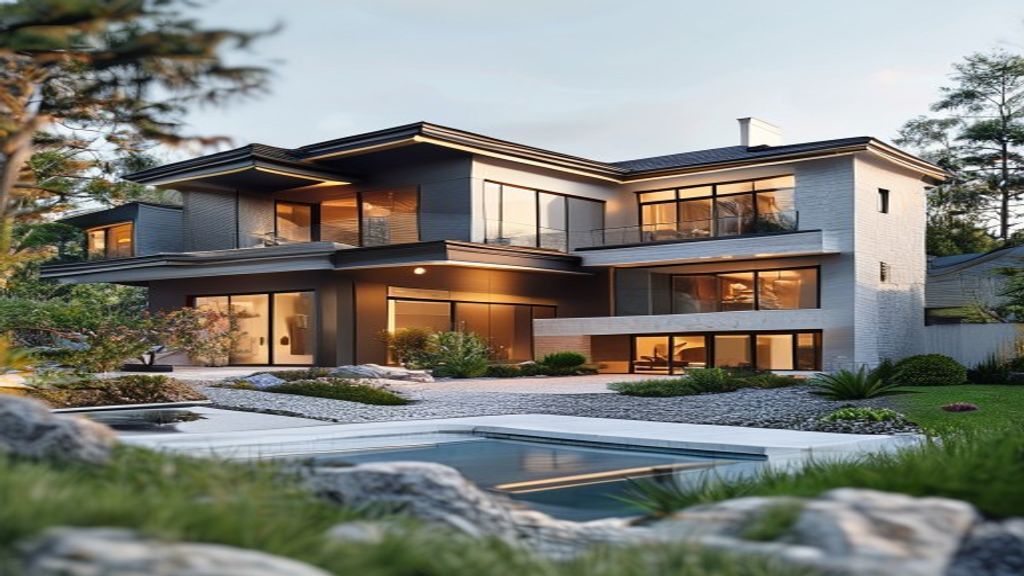 Luxury high-end home with modern architecture, floor‑to‑ceiling windows, and a landscaped garden.