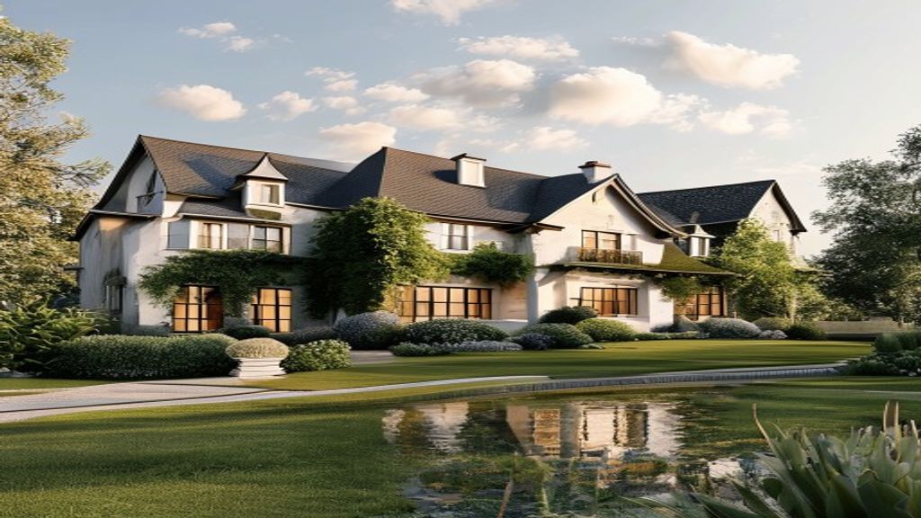 Elegant luxury country home surrounded by rolling hills and refined landscaping.