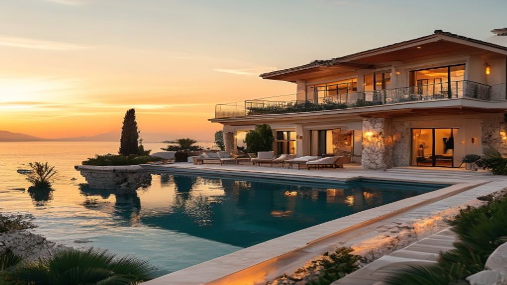 Elegant modern luxury homes with spacious terraces, floor‑to‑ceiling windows, and lush landscaping.