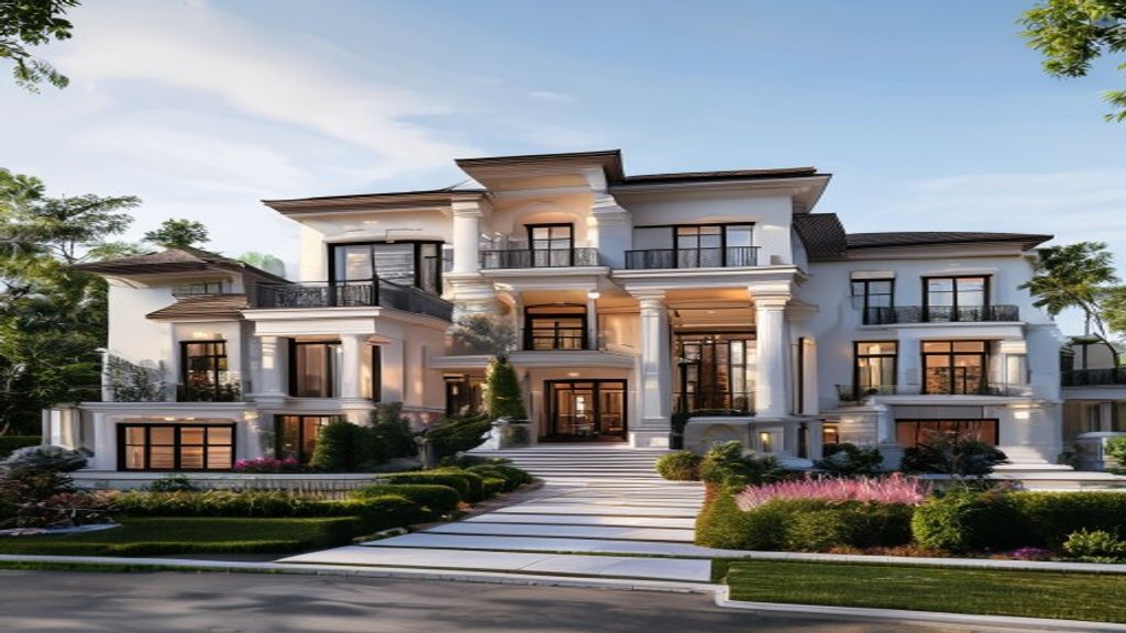 Elegant luxury home interior with spacious living area, floor‑to‑ceiling windows and modern furnishings, ready to rent