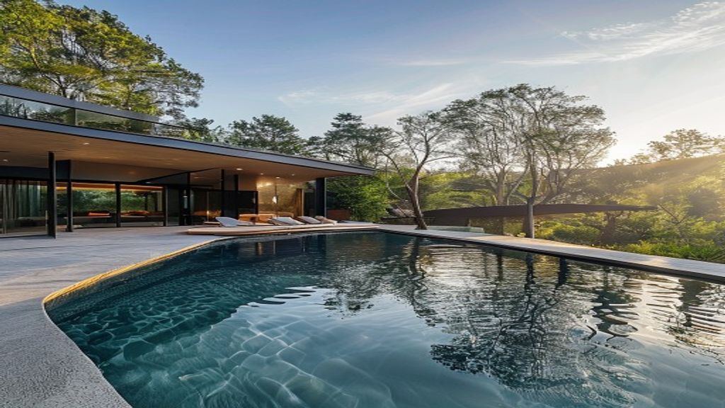 Contemporary luxury home with resort-style swimming pool and outdoor entertainment space