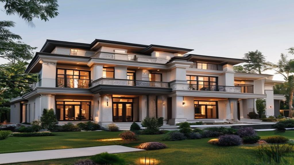 Elegant modern mansion with sprawling gardens, showcasing upscale design and prime location for luxury houses for sale