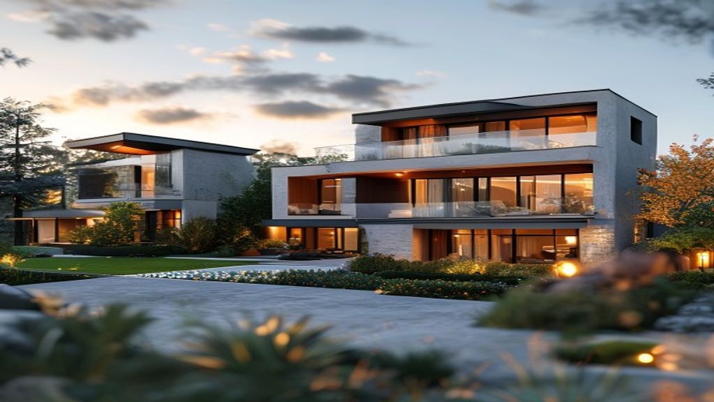 Luxury new build homes with modern architecture, sleek interiors and manicured landscaping.
