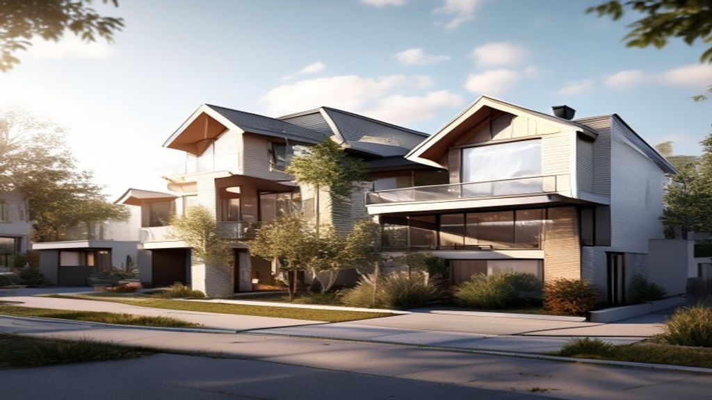 Modern new build houses with sleek designs and eco‑friendly features in a suburban neighborhood