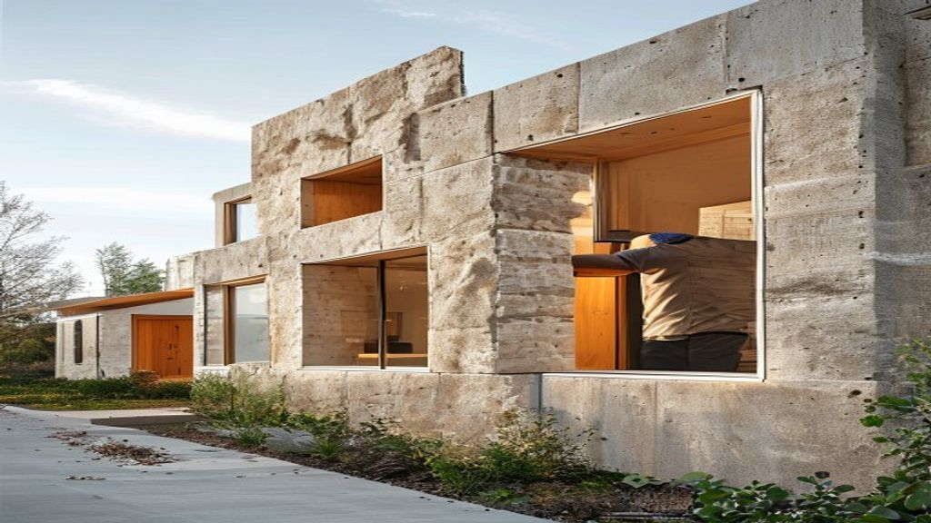 Modern new build houses with sleek facades, energy-efficient windows, and landscaped front yards.