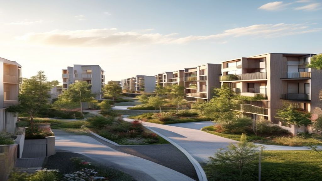 Modern new housing developments showcasing diverse, sustainable homes nestled within a vibrant, growing community.