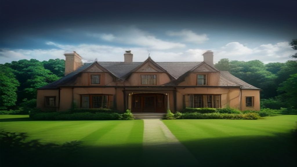 Elegant stone manor surrounded by manicured gardens and rolling hills, showcasing luxury country living